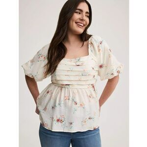 Torrid Floral Ruched Puff Sleeve Top Plus Size 3 (22/24) 3X Romantic Cottagecore
